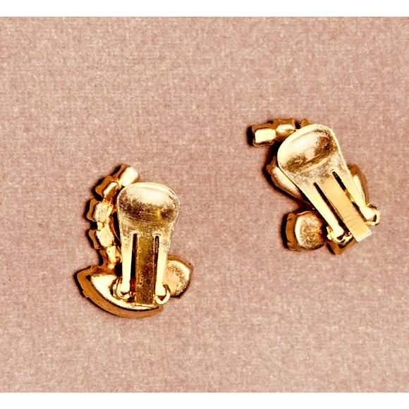 Vtg Emerald Green Rhinestone Prong Set Clip On Earrings Gold-tone - Picture 14 of 16